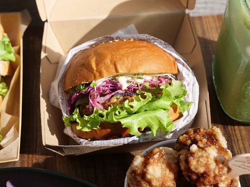 Hiroshima's famous Vegan Peace Burger at Vegan Peace OTEMACHI  in Hiroshima
