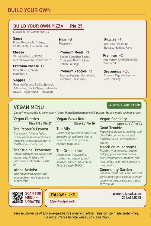 Separate section for vegan options.  at Protest Pizza + Bar in Washington