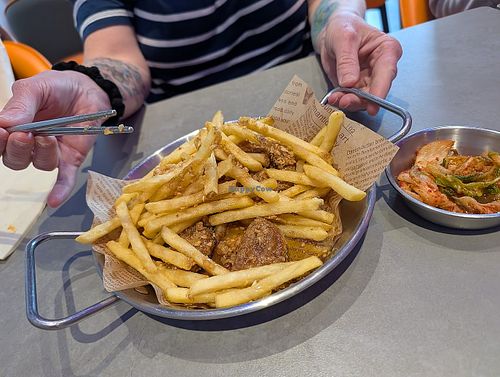 Vegan 'chicken' with fries at Joomak Sheffield in Sheffield