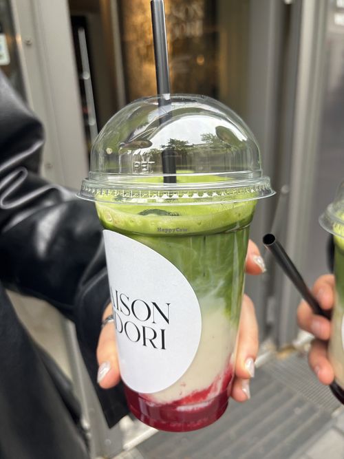 Raspberry matcha latte  at Maison Midori in Bonn