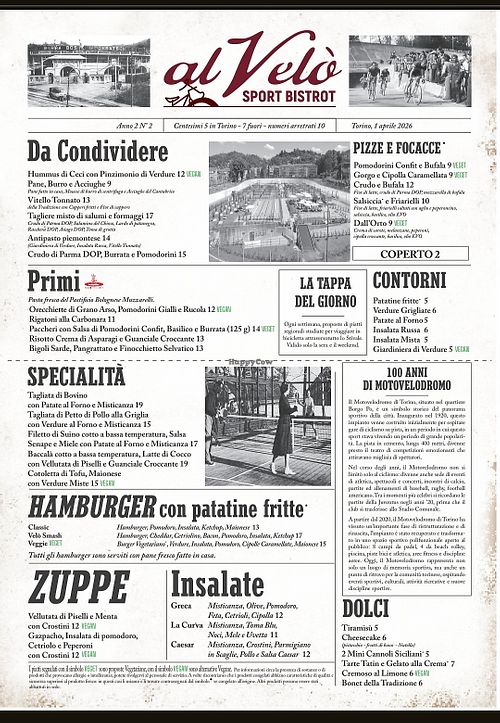 Menù alla carta at AL VELO' Sport Bistrot in Turin