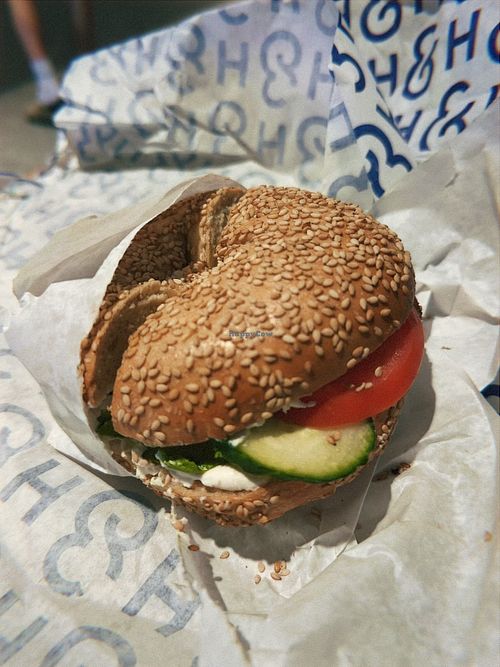 Garden bagel sandwich with tofu cream cheese   at H&H Bagels in Pinecrest