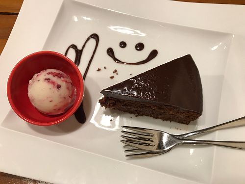 Chocolate cake at Vege Cafe Lotus in Toyohashi