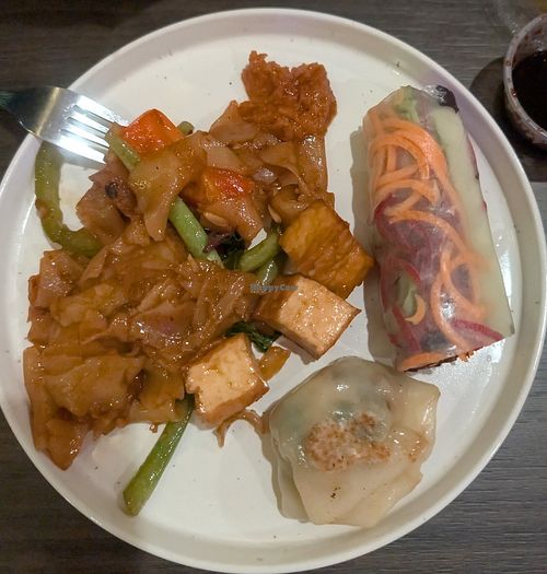 Pad see ew, mushroom dumpling, and rice wrap at BUA THAI KITCHEN in Albany
