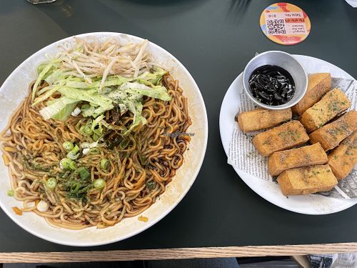 Vegan noodles and tofu skewers   at TaiWei 台味食館 in Birmingham