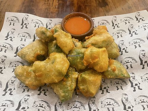Beer-battered fried avocado - 45Q. Salsa roja (the best one)  at Tacorazon in Antigua