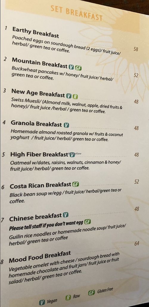 Breakfast Menu (1); served until noon at Mood Food Energy Cafe in Yangshuo