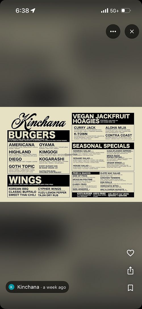 Current menu may 2026  at Kinchana in San Diego