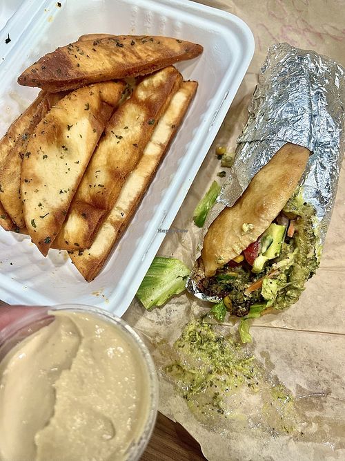 Fried Pita Strips with hummus + The Vegan Gyro  at Spitz Mediterranean Street Food - Colorado Blvd in Los Angeles