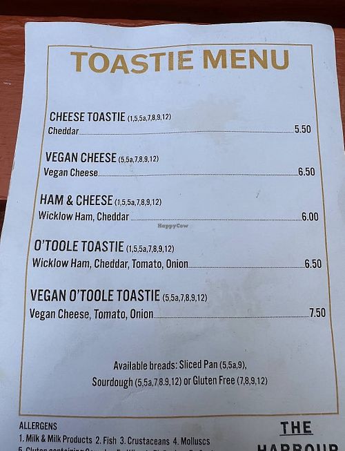 Toastie menu  at The Harbour Bar  in Bray