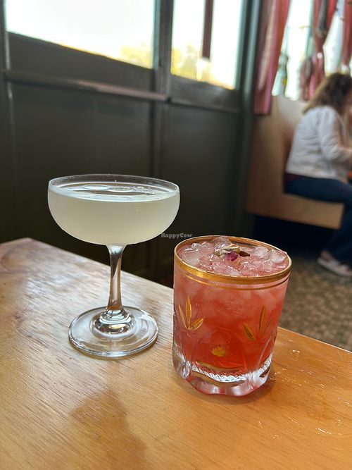 pickle martini and hibiscus cocktail at Rose's in Detroit