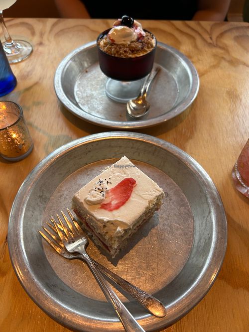 desserts: cernik mousse and lemon rhubarb cake (vegetarian) at Rose's in Detroit