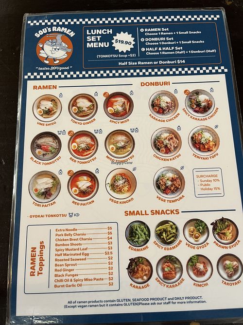 Menu  at SOU's Ramen in Byron Bay