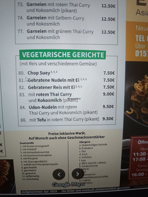 Speisekarte at Asia Express in Frankfurt