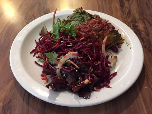 lasagna with beetroot salad at Mantra Lounge in Carlton