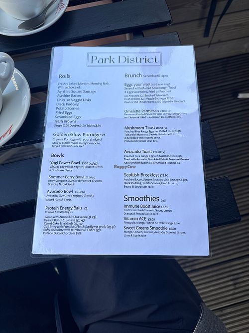 Menu  at Park District catering ltd in Glasgow