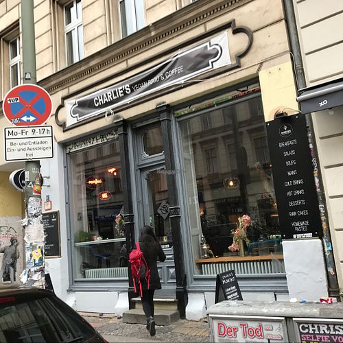 outside at Charlie's Vegan Food & Coffee in Berlin