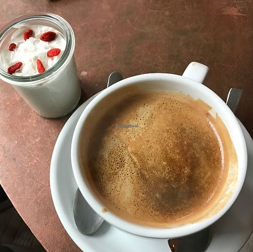 coffee & coconut dessert at Charlie's Vegan Food & Coffee in Berlin