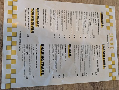 Food menu at Stack'D By Sand & Stone in Milford Haven