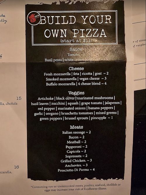 Pizza menu at 5th Street Pub in Perrysburg