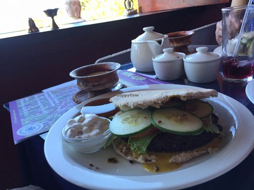 lentil burger  at Tibetan Teahouse and Sophea Gallery in Western Cape