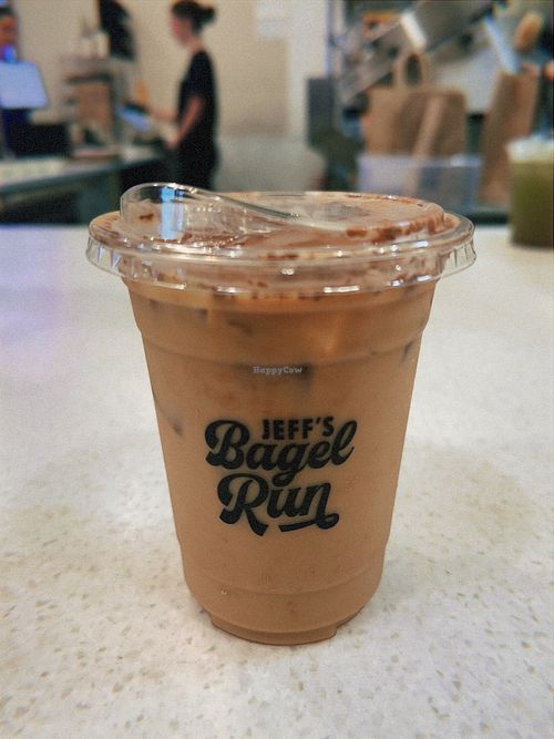 Almond milk iced latte   at Jeff's Bagel Run in Boca Raton