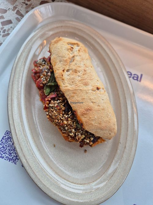 Baguette hummus & rattatouille at AMS - LOAF - Lounge 1 in Schiphol
