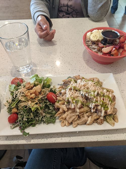 Chickn Alfredo with side of Cesar salad! at JOi Café in Westlake Village