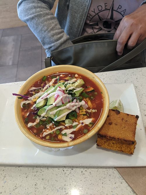 Chili and corn bread. Light and tasty! at JOi Café in Westlake Village