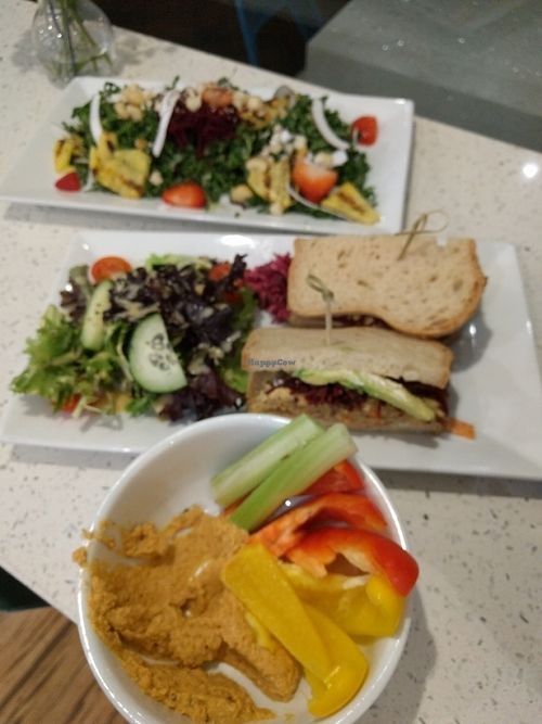 three course meal, appetizer, salad, and sandwich at JOi Café in Westlake Village
