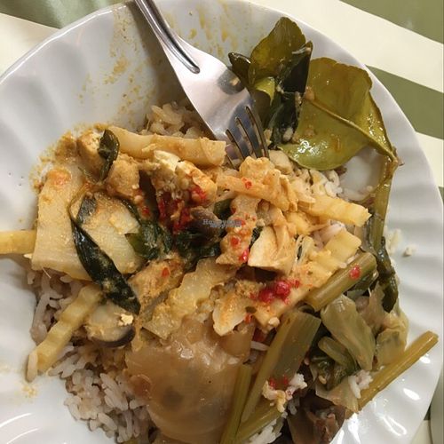 delicious red curry and a side of mixed veggies at A-Ma in Bangkok