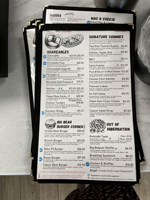 2 menu sides  at Hangry Bear Creamery in Kennett Square