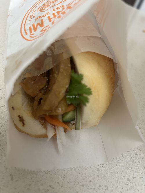 Vegan lemongrass chicken banh mi  at Chu's Banh Mi in Windsor