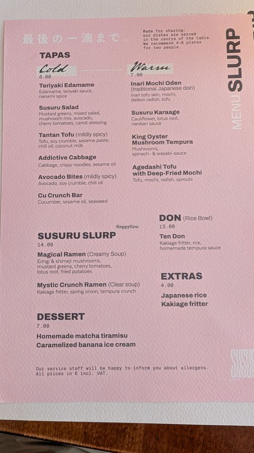 Food menu at Susuru - Japanese Izakaya  in Vienna