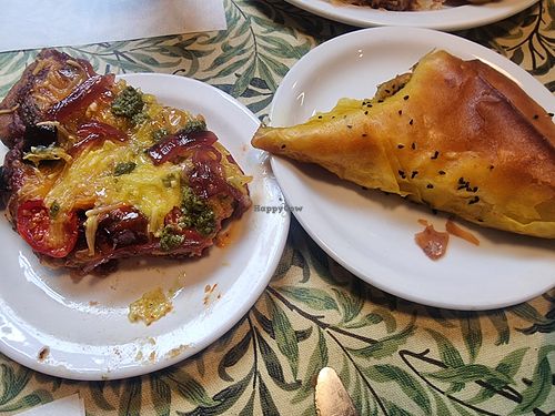 Pizza + Samosa at Rainbows End Cafe in Glastonbury