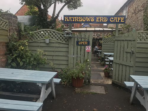 Entrance from the back  at Rainbows End Cafe in Glastonbury