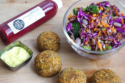 An excellent trio - with our amazing oven baked falafels at Cafe Nutrimania in Montreal