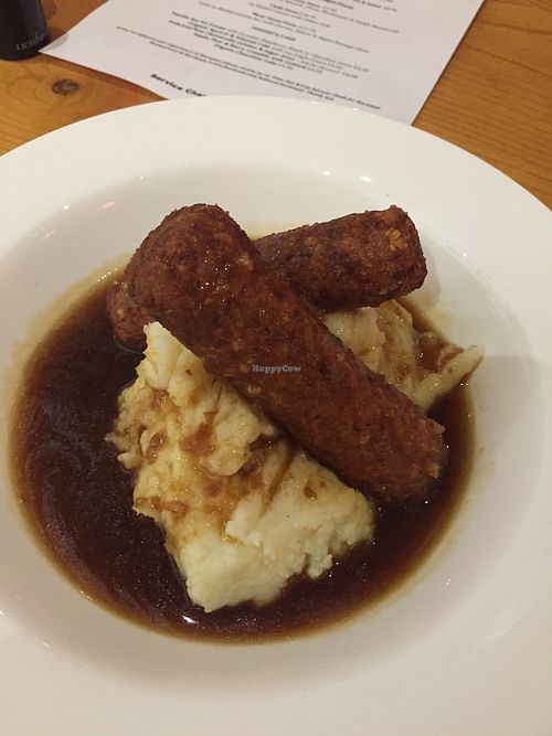 Vegan bangers and mash at Karamel in North London