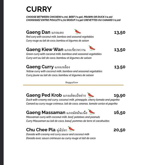 List of Thai currys   at Thai Oishi in Figueres