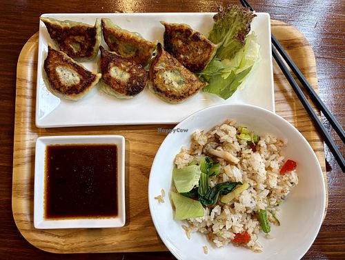 Gyoza & fried ricee  at Ukishima Gyoza in Naha