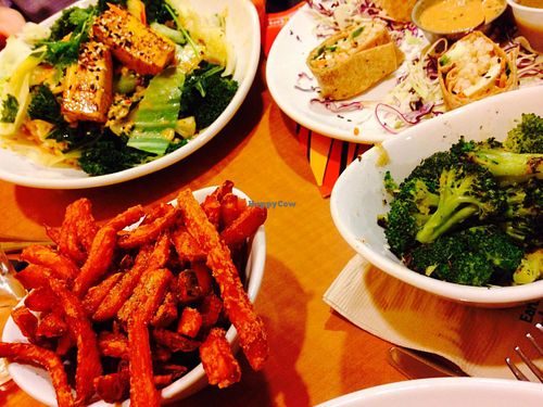 Sweet potato fries, lemongrass broccoli and Bangkok curry at Native Foods - Conn Ave in Washington