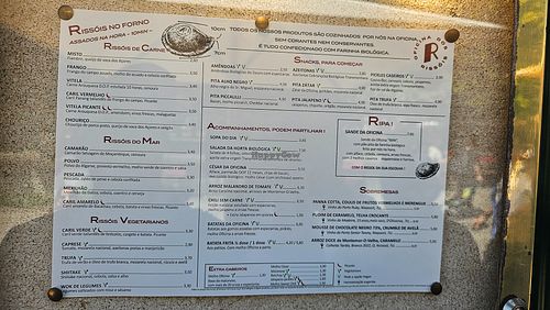 Portuguese menu at Oficina dos Rissóis in Porto