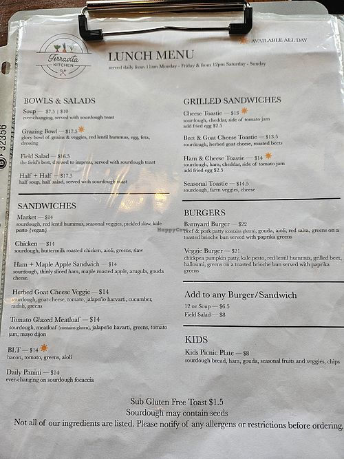 Lunch menu at Terravita Kitchen in Revelstoke