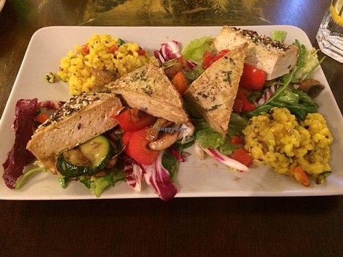 smoked tofu with risotto and roasted veg at Tipico in Rovinj
