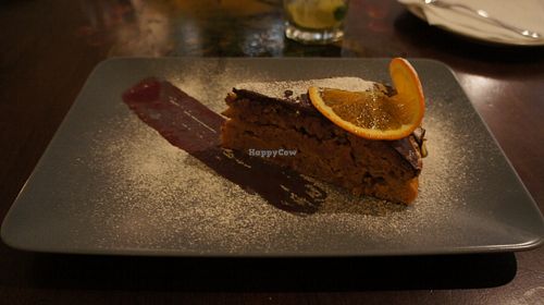 Vegan carrot cake with cinnamon and chocolate at Tipico in Rovinj