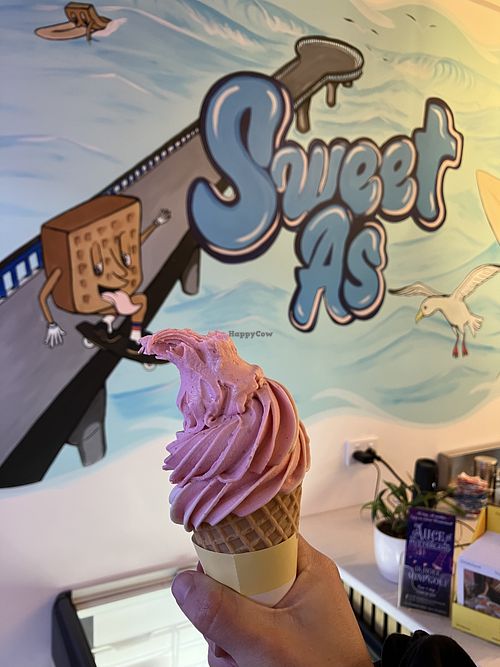 Small real fruit (strawberry) ice creamm  at Sweet As Waffle Hut in Christchurch