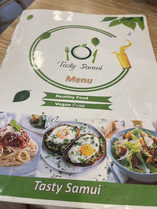 Menu - vegan options listed   at USM - Tasty Samui in Koh Samui