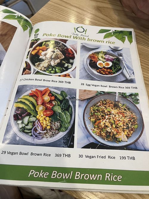 While they have mistake in menu staff seem to understand vegan   at USM - Tasty Samui in Koh Samui