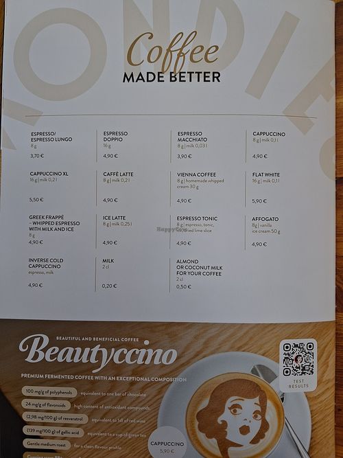 Coffee menu at MONDIEU in Bratislava