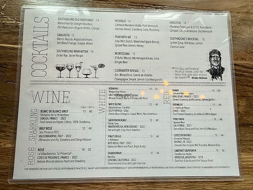 Cocktail Menu at Southbound in Chamblee